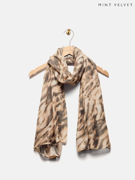 Mint Velvet Brown Animal Print Lightweight Scarf (G00448) | £39