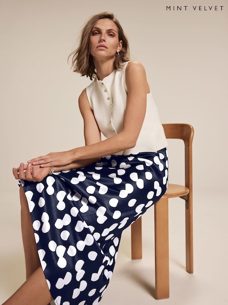 Mint Velvet Blue Spot Print Satin Skirt (G00450) | £110