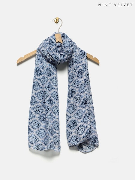 Mint Velvet Blue Printed Lightweight Scarf (G00458) | £39