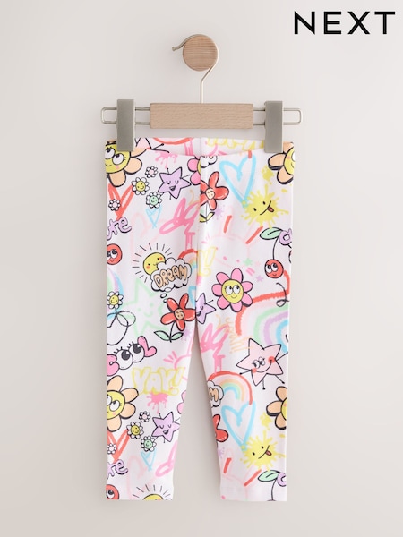 White/Pink Doodle Leggings (3mths-7yrs) (G00487) | £5 - £7