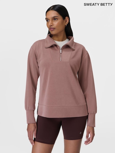 Sweaty Betty Fawn Brown Sand Wash Half Zip Longline Sweatshirt (G00499) | £100