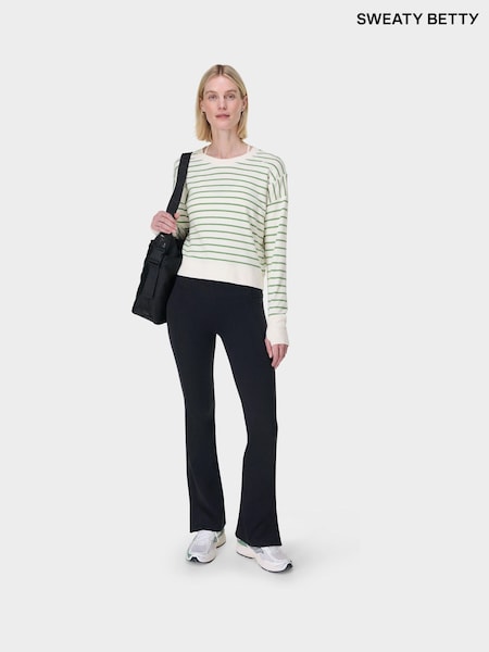 Sweaty Betty LilyWhite Green Stripe After Class Crop Sweatshirt (G00505) | £45