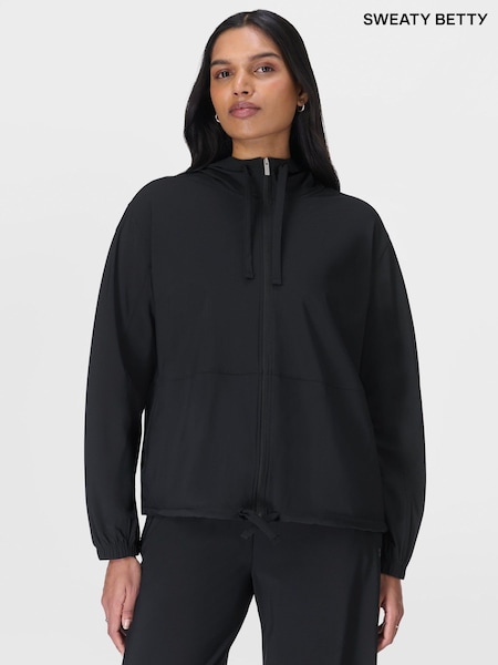 Sweaty Betty Black Explorer Zip Through Midlayer Hoodies (G00534) | £128