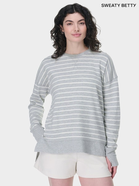 Sweaty Betty LilyWhite LightGreyMarl Stripe After Class Longline Sweatshirt (G00543) | £50