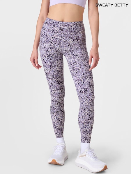 Sweaty Betty Purple Meadow Print Full Length Power Workout Leggings (G00558) | £88