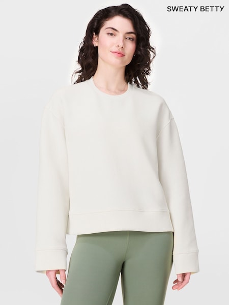Sweaty Betty White Peaceful Rib Cropped Sweatshirt (G00562) | £80