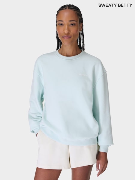 Sweaty Betty Blue Green Revive Crew Neck Sweatshirt (G00569) | £70