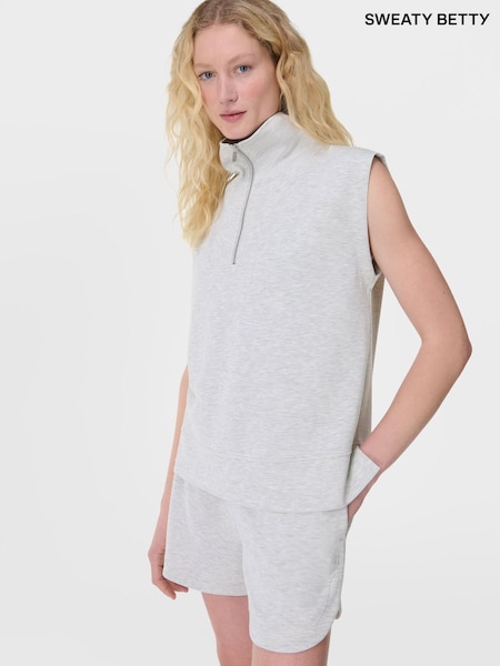 Sweaty Betty Grey Sand Wash CloudWeight Half Zip Sleeveless Pullover Sweat Top (G00577) | £85