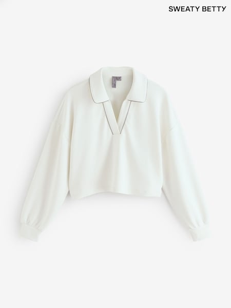 Sweaty Betty White Sand Wash Crop Henley Sweatshirt (G00580) | £95
