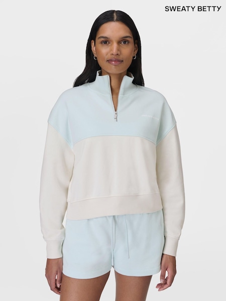 Sweaty Betty DayBreakBlue LilyWhite Revive Crop Half Zip Sweatshirt (G00595) | £70
