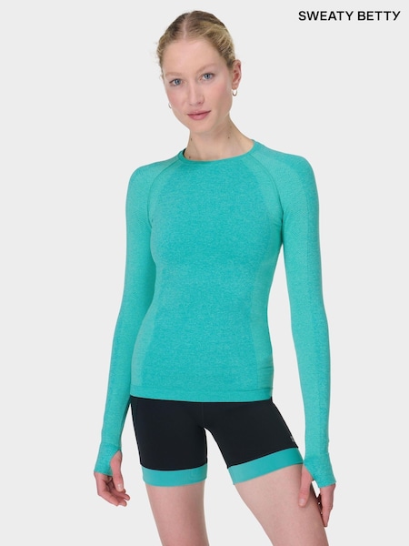 Sweaty Betty Blue Athlete Seamless Workout Long Sleeve Top (G00611) | £55