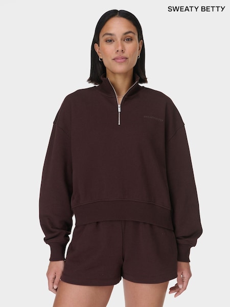 Sweaty Betty Brown Revive Crop Half Zip Sweatshirt (G00615) | £70