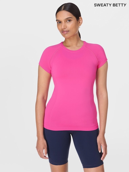 Sweaty Betty Fuchsia Pink Athlete Seamless Workout T-Shirt (G00617) | £45