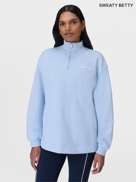 Sweaty Betty Blue Revive Longline Half Zip Sweat Top (G00625) | £75