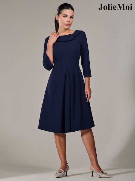 Jolie Moi Blue Petite Petite Button Collar Dress (G00644) | £78