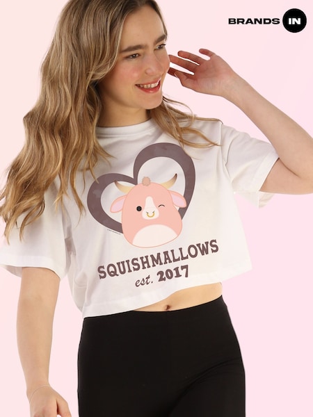 Brands In White Womens Squishmallows Howland Cow 100% Cotton Crop Top (G00770) | £23