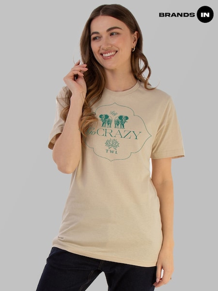 Brands In White Lotus Go Crazy Women Sand Boyfriend Fit T-Shirt (G00772) | £23