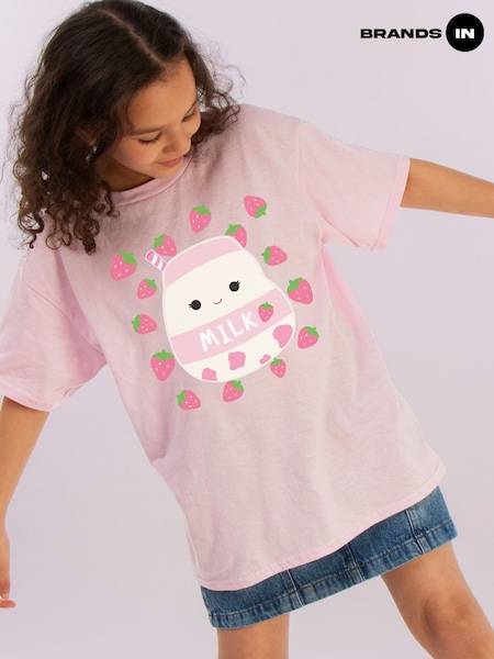 Brands In Pink Girls Squishmallows Amelie Strawberries 100% Cotton T-Shirt (G00779) | £18