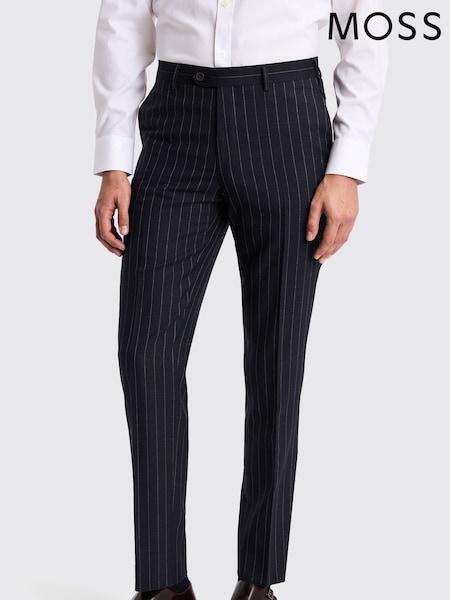 MOSS Blue Italian Tailored Fit Stripe Trousers (G00830) | £140