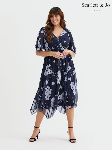 Scarlett & Jo Blue Julie Hanky Hem Dress (G00923) | £90