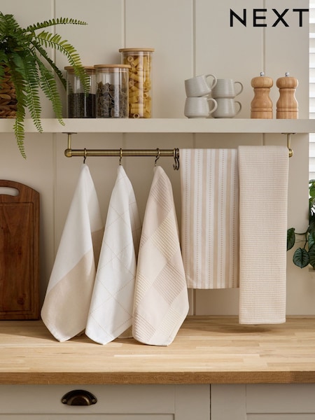 Set of 5 Natural Weave Tea Towels (G00939) | £18