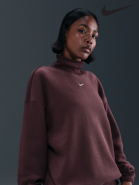 Nike Red Oversized Sportswear Phoenix Plush Cozy Long-Sleeve Mock-Neck Top (G00974) | £70
