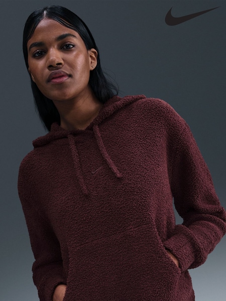 Nike Burgundy Red Oversized Sportswear Phoenix Cosy Bouclé Knit Hoodie (G01014) | £100