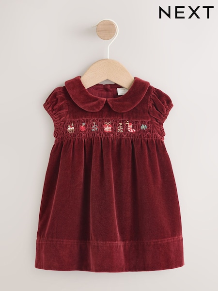 Red Christmas Baby Velvet Dress (0mths-2yrs) (G01032) | £21 - £23