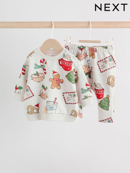Grey Santa Treats Delicate All Over Printed Christmas Baby Sweat and Jogger Set (0mths-2yrs) (G01037) | £13 - £15