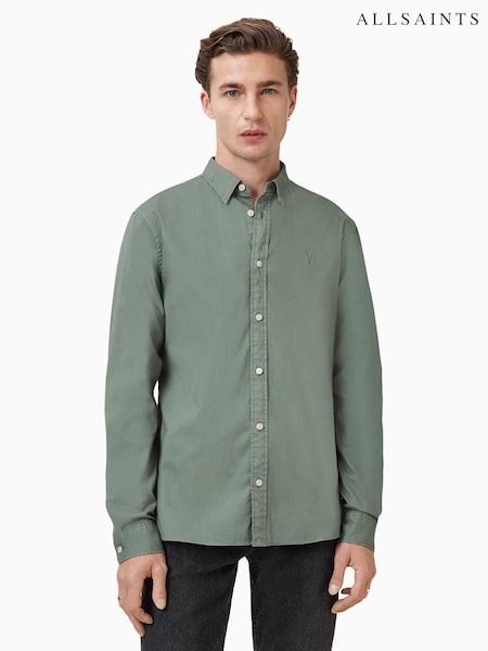 AllSaints Green Hawthorne Long Sleeve Shirt (G01052) | £99
