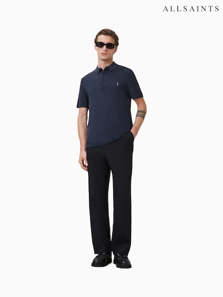 AllSaints Blue Mode Merino Shortsleeve Polo Shirt (G01062) | £95