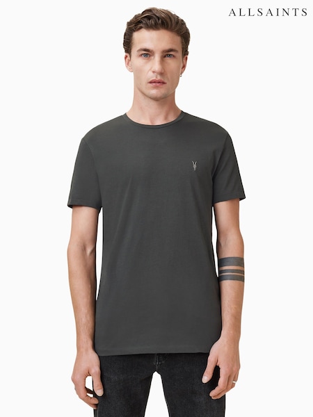 AllSaints Carter Grey Tonic Short Sleeve Crew T-Shirt (G01066) | £35