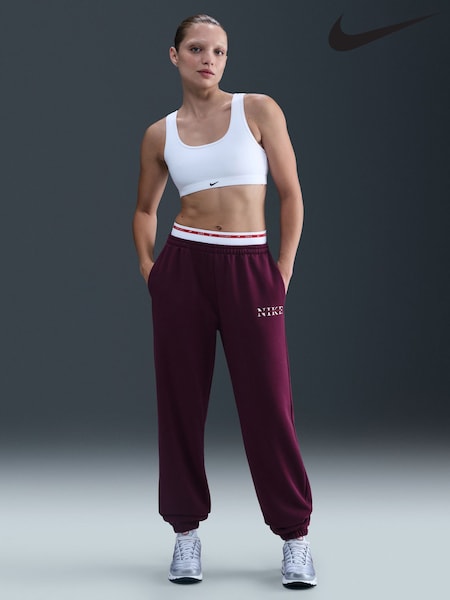 Nike Bordeaux Burgundy Oversized Phoenix Fleece High Rise Graphic Logo Joggers (G01118) | £55