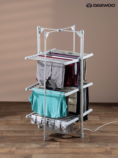 Daewoo Silver 3 Tier Heated Clothes Airer (G01160) | £130