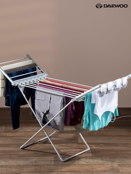 Daewoo Grey Heated Clothes Airer With Wings (G01167) | £40
