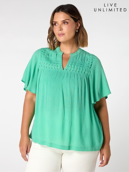 Live Unlimited Green Curve Crinkle Smocked Top (G01179) | £59