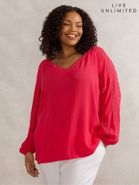 Live Unlimited Pink Curve Crinkle Crochet Insert Blouse (G01183) | £69
