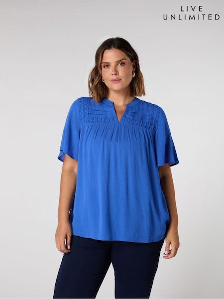 Live Unlimited Blue Curve Crinkle Smocked Top (G01187) | £59