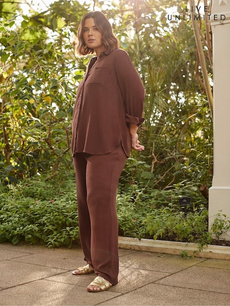 Live Unlimited Brown Curve Crinkle Drawstring Trousers (G01210) | £59