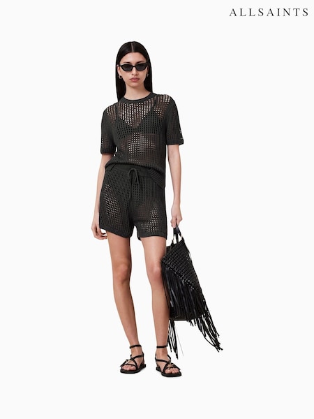 AllSaints Black Paloma Mesh T-Shirt (G01256) | £119
