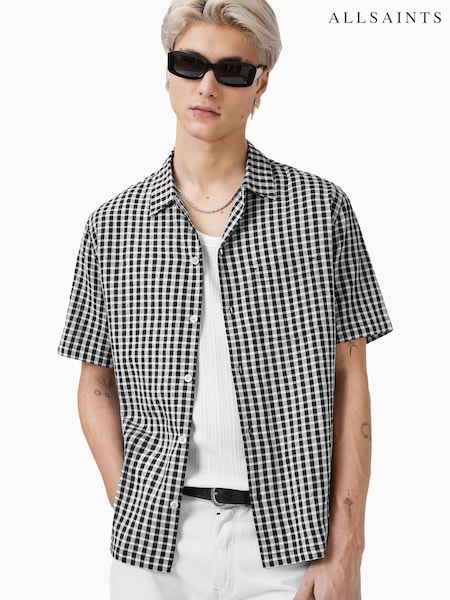 AllSaints Black Tawney 100% Cotton Short Sleeve Shirt (G01272) | £119