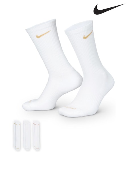 Nike White Plus Everyday Cushioned Training Crew Socks 3 Pack (G01366) | £17