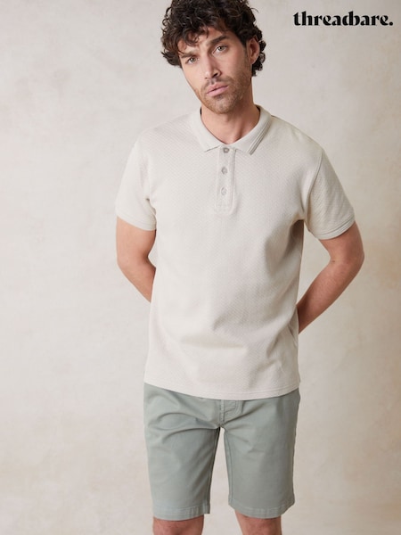 Threadbare Natural Textured Short Sleeve 100% Cotton Polo Shirt (G01382) | £20