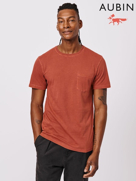 Aubin Red Hareby Garment Dyed Pocket 100% Cotton T-Shirt (G01498) | £39