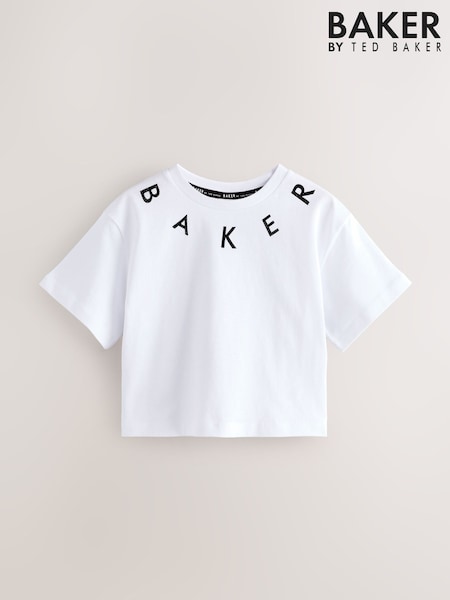 Baker by Ted Baker Stud Detail 100% Cotton White T-Shirt (G01524) | £16 - £20