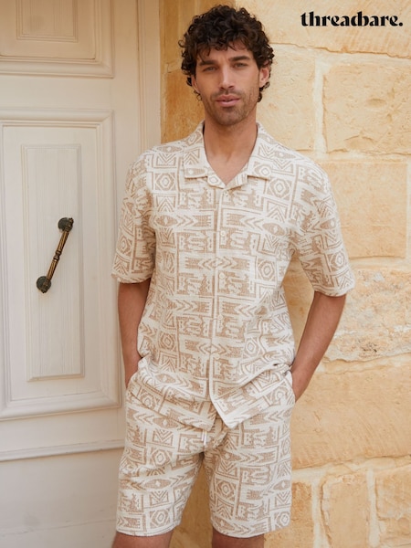 Threadbare Cream Patterned Textured Pull On Shorts (G01528) | £24