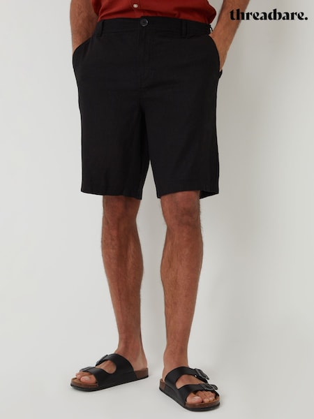 Threadbare Black Linen Blend Shorts (G01536) | £24