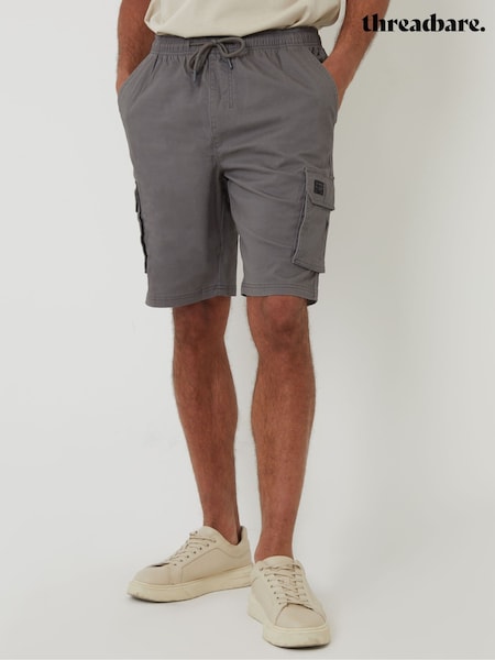 Threadbare Grey Cotton Jogger Style Cargo Shorts With Stretch (G01541) | £26