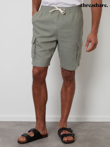 Threadbare Sage Linen Blend Cargo Shorts (G01552) | £24