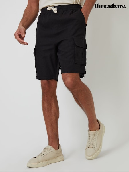 Threadbare Black Linen Blend Cargo Shorts (G01556) | £24